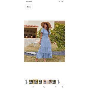 New 2XL Pogtmm Floral Boho Maxi Dress Smocked Flowing Blue White Summer Dress